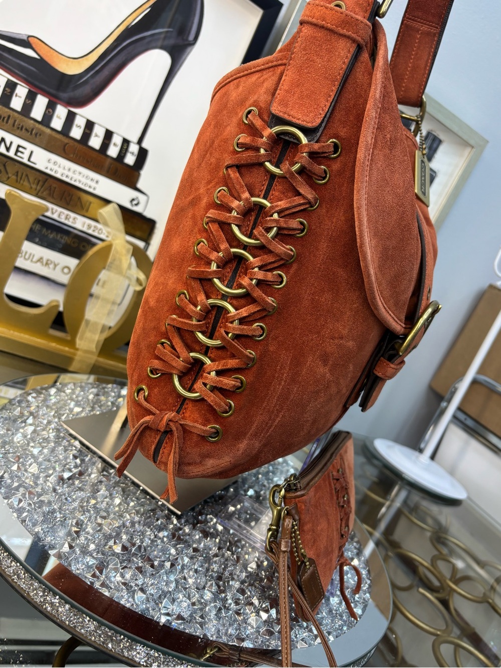 Coach 2003 vintage Soho Suede Braided Flap Shoulder Bag w/matching wristlet EUC - Picture 7 of 17